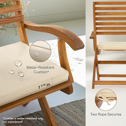 IDZO, Percy Chairs Heavy Duty 400lbs Capacity Set of 2 w/Cushion, FSC Acacia Outdoor Furniture, Teak Finish, Fully Assembled, Wood Folding_Beige
