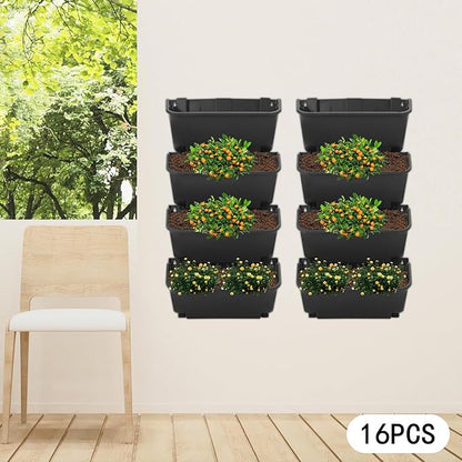 16 Pack Wall-Mounted Vertical Wall Planter Stackable Wall Planter Indoor Outdoor, Garden Self Watering Wall-Mounted Plastic Planter Plant Flower Pot Holder for Vegetable Fruit Herb