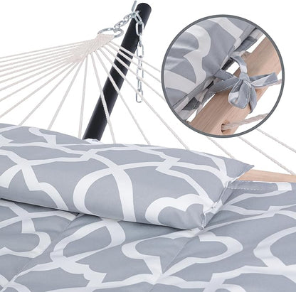 SUNCREAT Outdoor Double Hammock with Stand, Two Person Cotton Rope Hammock with Polyester Pad, Circle Pattern