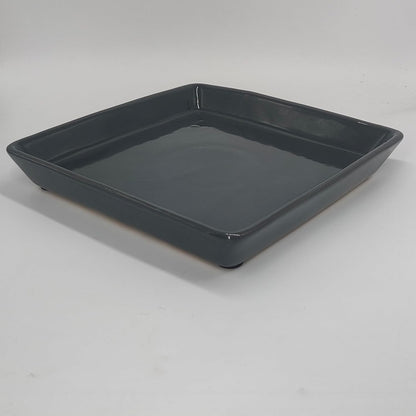 Square Plant Saucer 4 Inch 2 Pack，Plant Trays for Pots, Gray Ceramic Plant Saucers for Indoors Outdoors, Plant Drip Tray 4 6 8 10 12 14 Inch