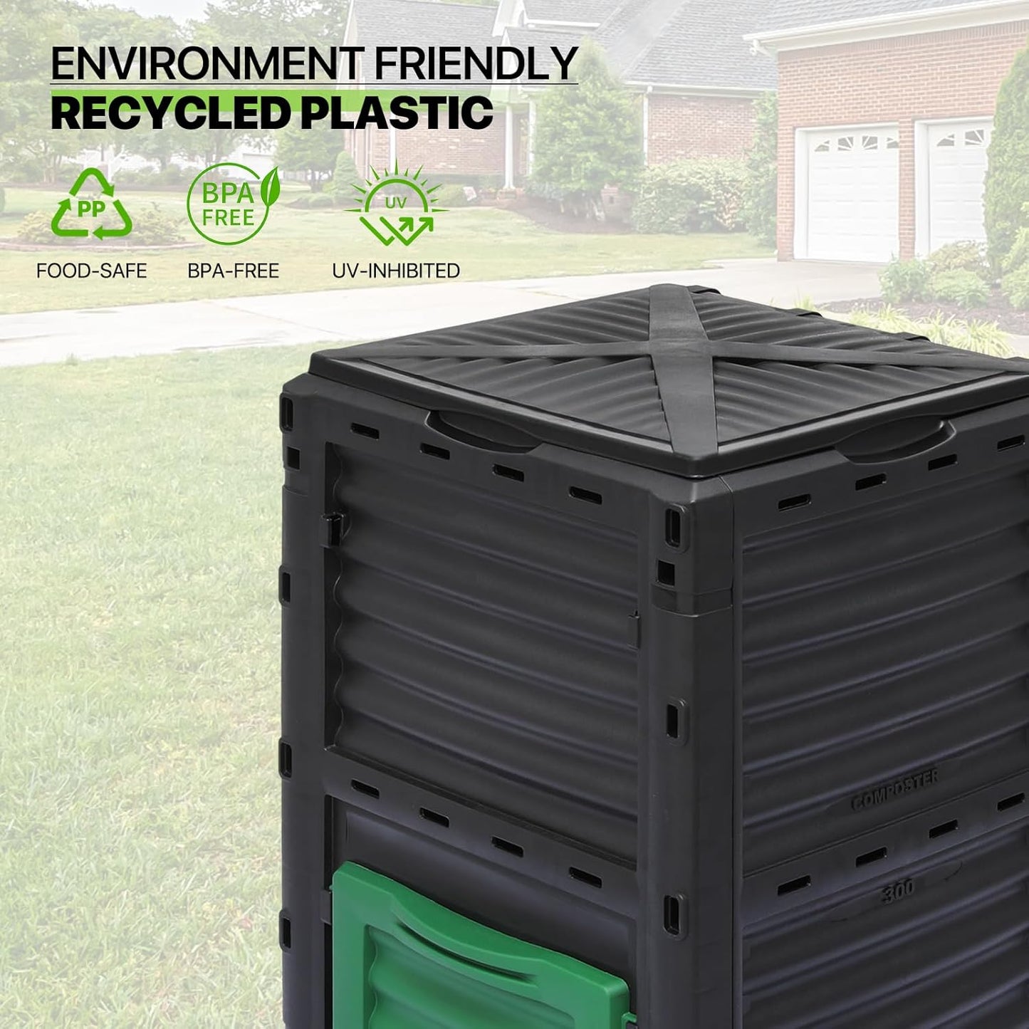 Magshion 80 Gal Garden Composer Bin from BPA Free Material, Large Compost Bin All-Season Outdoor Compost Box Easy Assembling, Lightweight, Fast Creation of Fertile Soil