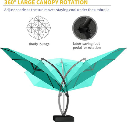 Kingdura 11ft Cantilever Patio Umbrella with Base Included, Large Round Offset Outdoor Pool Umbrella, 360° Rotation & Infinite Tilt, Heavy Duty Aluminum Frame for Deck Backyard, Turquoise Blue