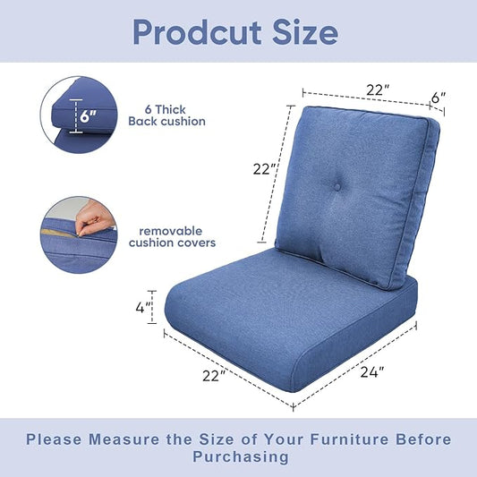 Patio Chair Cushions 5 Packs - Outside 22x24 High Back Water-Resistant Cushion with Zipper Cover for Outdoor Glider Rocking Chairs Loveseat 3-seat Couch Sofa – Blue/Buckle