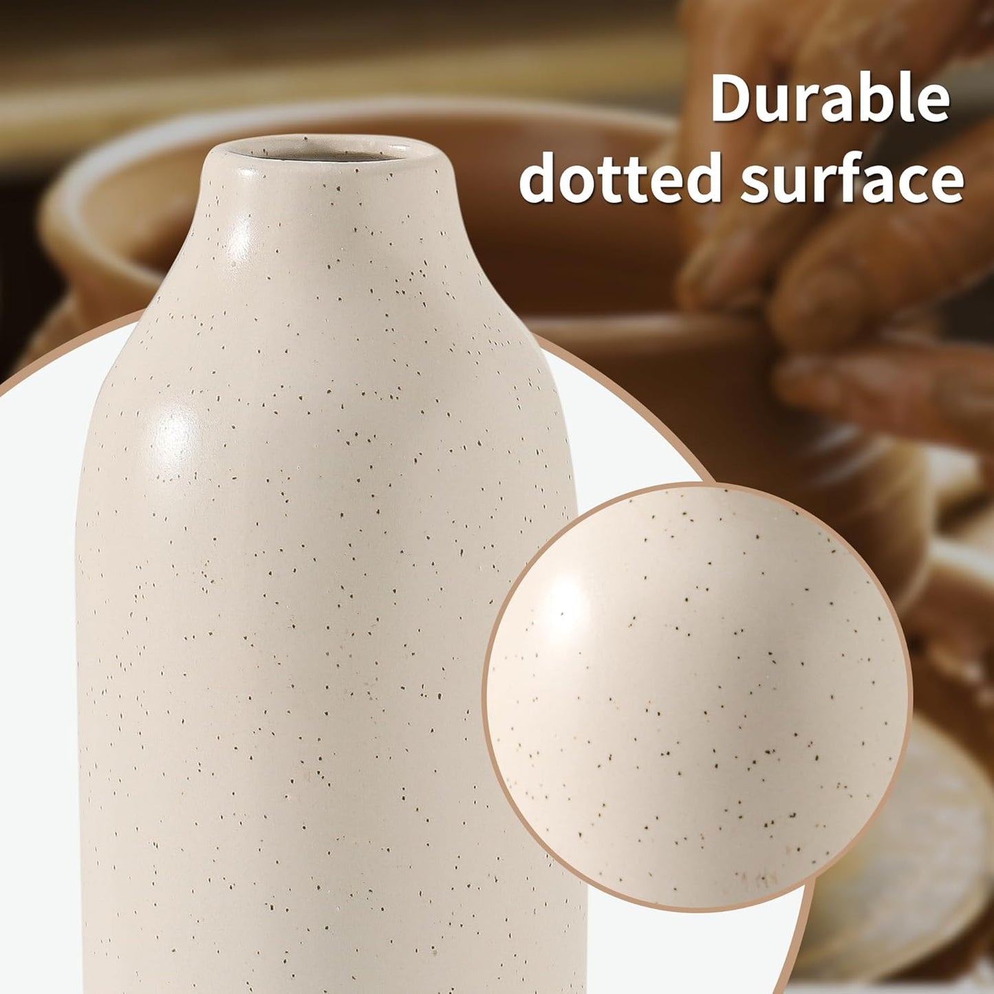 Ceramic Vase Set of 3, White Flower Vase Home Decor,Modern Farmhouse Decor,Pampas Grass Dried Fresh Flowers Living Room,Bookshelf Decoration, Centerpiece Table Decor,Boho Decor.(White)