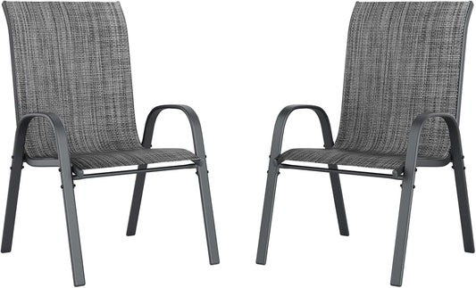 UDPATIO Patio Chairs Set of 2, Stackable Outdoor Dining Chairs with High Back, Breathable Textilene Fabric Outdoor Chair All Weather, 350LBS Capacity for Garden, Backyard (Dark Grey)