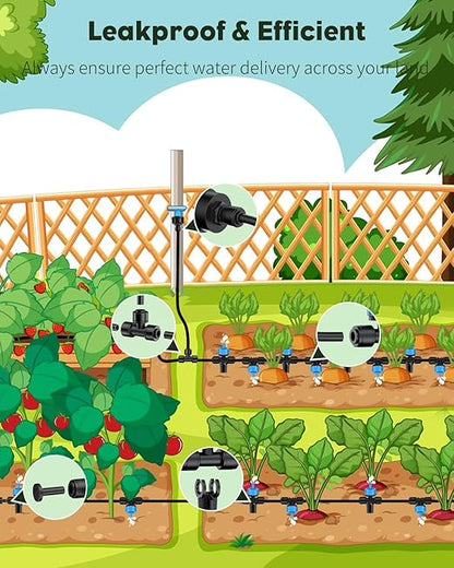 Pawfly Drip Irrigation Kit, Quick-Connect 100 ft. Drip Irrigation System with 1/4" Tubing Drippers and Accessories Plant Watering Devices for Greenhouse Lawn Patio Flower Bed