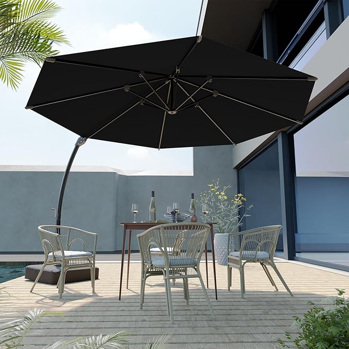 Outdoor Patio Umbrella with Sand Bag Included, 11 FT Deluxe Curvy Cantilever Umbrella Offset Hanging Umbrella with 360° Rotation for Market, Pool, Garden, Backyard, Deck
