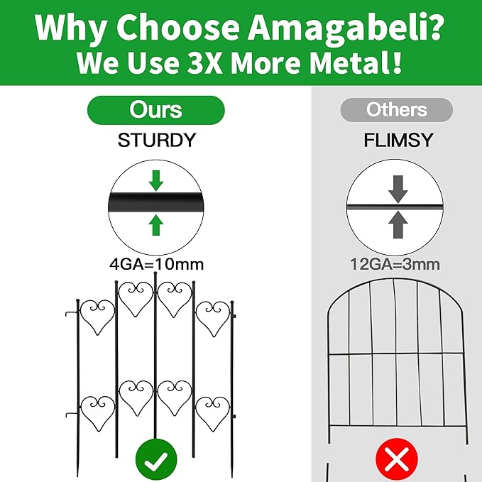 AMAGABELI GARDEN & HOME 5 Panel 27in(H)×9ft(L) Decorative Garden Fences and Borders for Dogs No Dig Rustproof Metal Fence Panels Garden Edging Animal Barrier Fencing for Flower Bed Yard Patio
