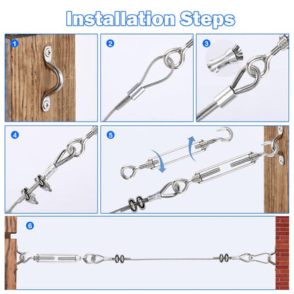 304 Stainless Steel Turnbuckles for Cables Wire Kit, 3/16" Wire Rope w/ 7×7 Strands 200 Ft PVC Coated Steel Cable for Railing System Kit, Garden Cable Trellis, String Light Hanging