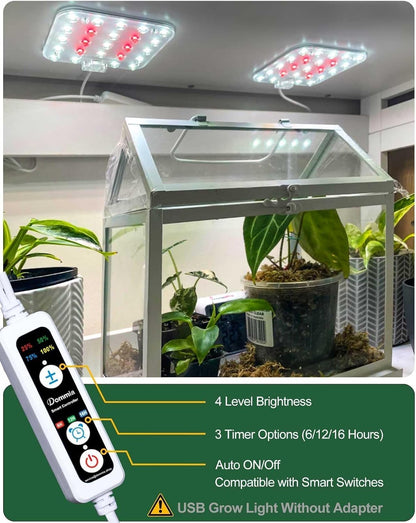 DOMMIA Grow Light,Full Spectrum Plant Light Panel with 6/12/16H Auto On/Off Timer, 4 Dimmable Levels, Suitable for Hydroponics, Seedlings, Succulents, Veg, Flowers & More(No Adapters)