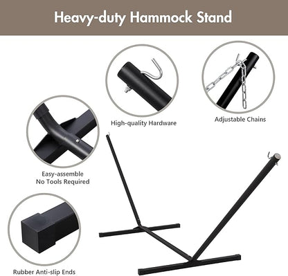 ANOW 2 Person Hammock with 12FT Stand, Heavy Duty Hammock with Stand for Outdoors, 450 LBS Weight Capacity, Light Brown