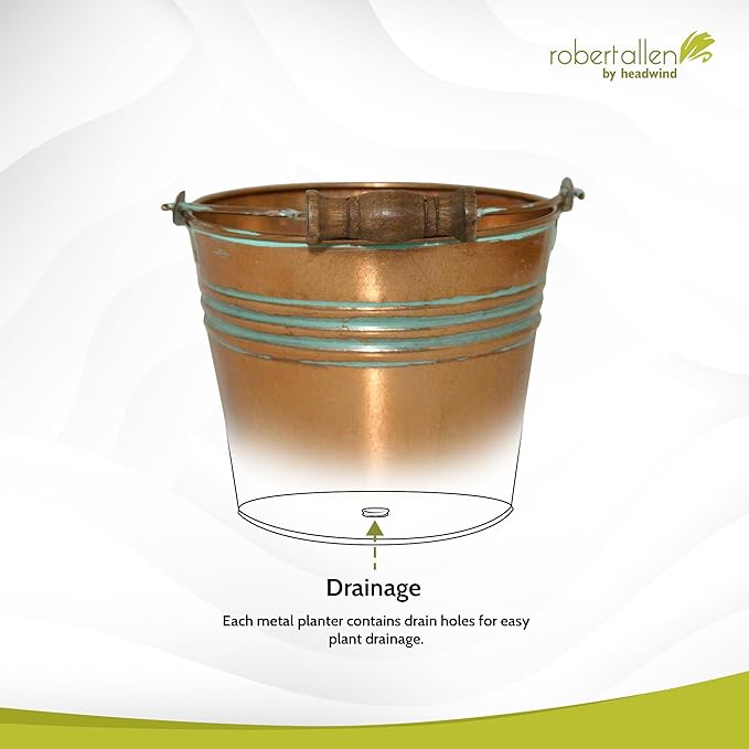 Headwind Vintage Collection - 6 Inch Vintage Copper Banded Planter with Handles – Galvanized Bucket Planter - Decorative Small Planters for Indoor Plants & Outdoor Use by Robert Allen