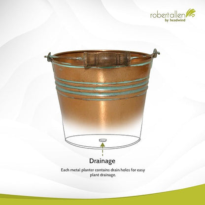Headwind Vintage Collection - 6 Inch Vintage Copper Banded Planter with Handles – Galvanized Bucket Planter - Decorative Small Planters for Indoor Plants & Outdoor Use by Robert Allen