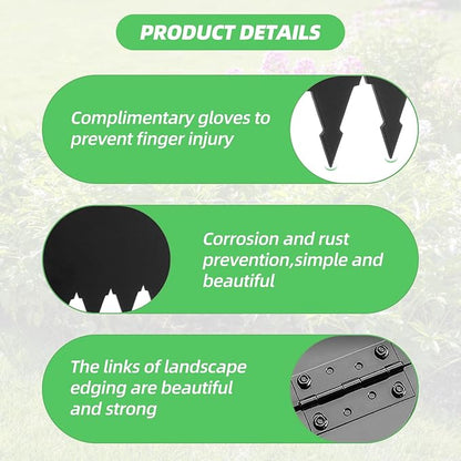 Steel Landscape Edging Kit, Upgraded Style 8.4H x 40L inches, 6 Pieces, Galvanized Steel, 20ft Total, Hammer-in, Black