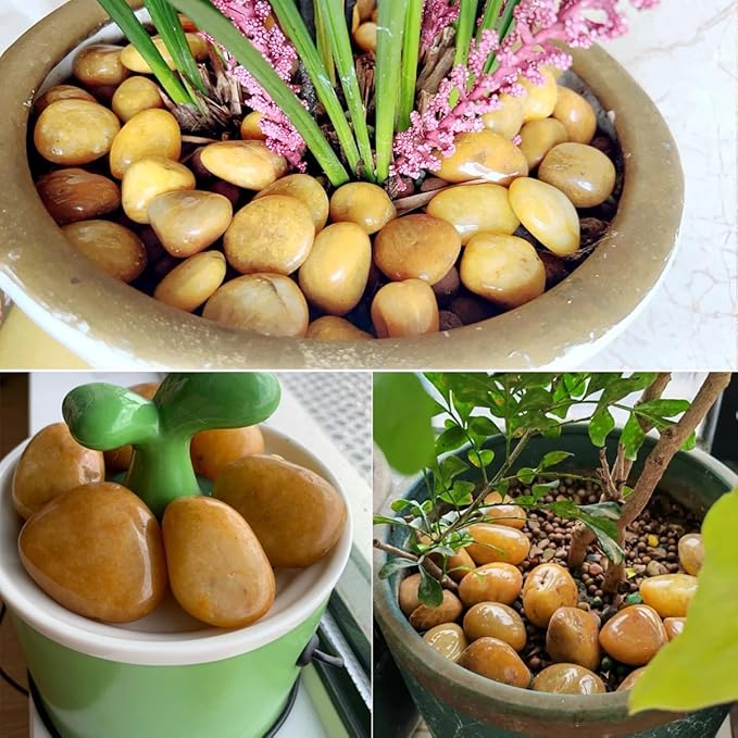 10lbs Yellow River Rocks, 1-2 Inch Natural Pebbles for Indoor Plants, High Polished Decorative Stones Vase Filler Fish Tank Aquariums Landscaping Garden