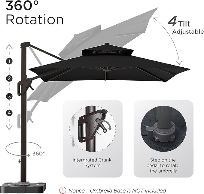 10' X 13' Patio Umbrella with Base Included Outdoor Large Rectangle Offset Cantilever Umbrellas Double Top Heavy Duty Windproof with 360-degree Rotation for Pool Garden Deck
