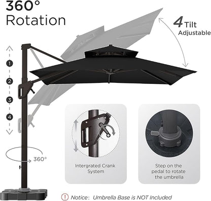 10' X 13' Patio Umbrella with Base Included Outdoor Large Rectangle Offset Cantilever Umbrellas Double Top Heavy Duty Windproof with 360-degree Rotation for Pool Garden Deck