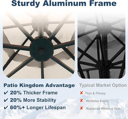 11FT Cantilever Umbrella with Base Large Curvy Outdoor Aluminum Offset Umbrella w/ 360° Rotation, UV Resistant Canopy for Patio, Garden, Backyard, Beige