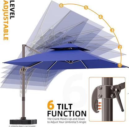 9' X 12' Cantilever Outdoor Patio Umbrellas Double Top Large Rectangle Umbrella Heavy Duty 360°Rotation Offset Umbrella for Garden Deck Pool Patio,Navy Blue