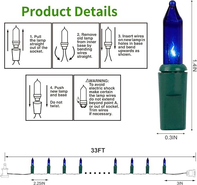LJLNION Christmas String Lights, 150 Count 33 FT Incandescent Mini Green Wire Fairy Light, 120V UL Certified Connectable Xmas Tree Lights for Patio, Holiday, Party, Outdoor Indoor Decoration, Blue