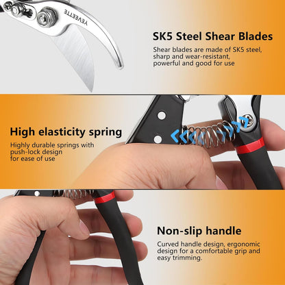 Pruning Shears, 8.5" Professional Garden Shears, SK5 Steel Hedge Clippers, Garden Clippers Handheld, Heavy Duty Garden Scissors Tools, Pruning Shears for Gardening Yard Roadside