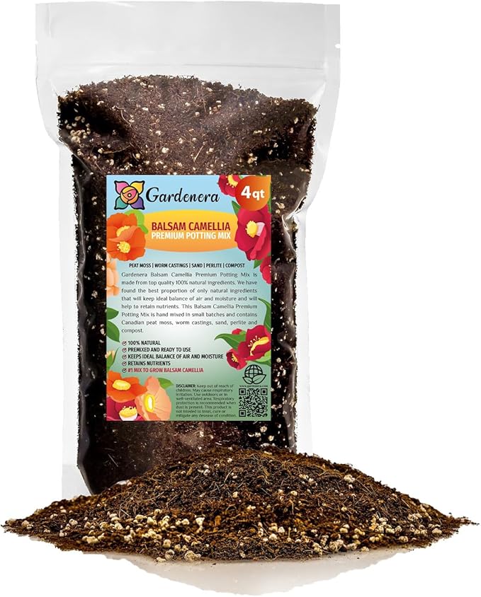 Gardenera Premium Balsam Camellia Potting Soil Mix - Perfect Balance of Nutrients, Drainage, and Aeration for Thriving Blooms - 4 Quart