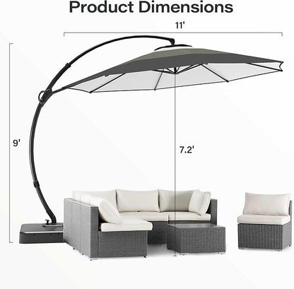 LAUSAINT HOME Outdoor Patio Umbrella with Base, 11 FT Deluxe Curvy Cantilever Umbrella Heavy Duty Offset Hanging Umbrella with 360° Rotation for Market, Pool, Garden, Backyard(Gradient Green)