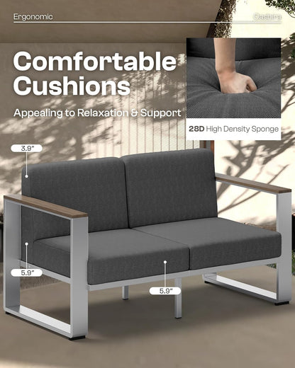 Outdoor Furniture Set, 4 Piece Aluminum Patio Furniture Set with Coffee Table, Wide Seat and Thick Cushions, Outdoor Patio Conversation Sets for Deck, Porch (Darkgray)