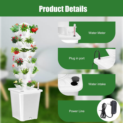 Set Hydroponic Growing Tower with 20L Tank, 6 Layers 30 Plants Indoor hydroponics Growing System kit, Soilless Cultivation Herbs Fruits Vegetables Vertical Planter Tower Kit (White)