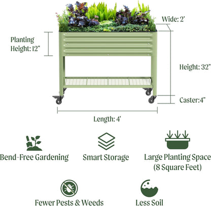 Rolling Elevated Raised Garden Bed-V Series, 2' x 4' Garden Beds with Legs & Storage Rack for Patio & Porch, 700 Lbs Weight Capacity, Outdoor Planter Box for Vegetables Flower Herbs, Modern Gray