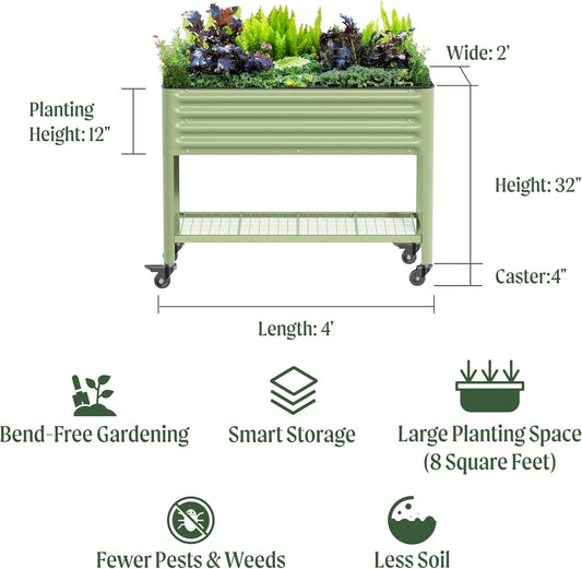 Rolling Elevated Raised Garden Bed-V Series, 2' x 4' Garden Beds with Legs & Storage Rack for Patio & Porch, 700 Lbs Weight Capacity, Outdoor Planter Box for Vegetables Flower Herbs, Modern Gray