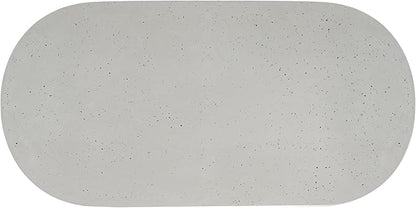 Christopher Knight Home Zigg Durable Concrete Outdoor Dining Set with Stylish Terrazzo Finish, Patio Dining Table with Bench, Oval Outdoor Patio Furniture Set with Pedestal Base, White