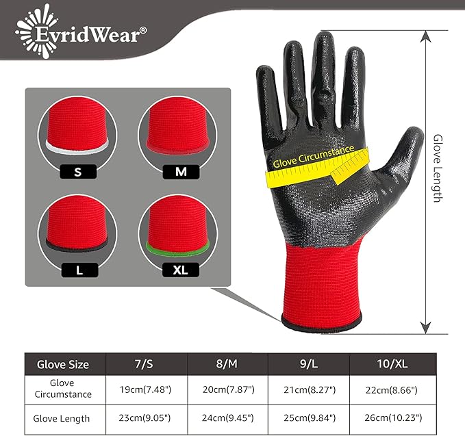 Evridwear Nitrile Coated Work Gloves,Superior Oil Resistance with Grip for Men Women Automotive,Gardening, Mechanic