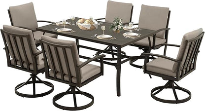 HAPPATIO 7 Piece Patio Swivel Dining Set, Aluminum Outdoor Dining Set for 6,Dining Table and Chairs Set, Patio Dining Furniture with Aluminum Table, Swivel Chairs and Washable Cushions (Black)