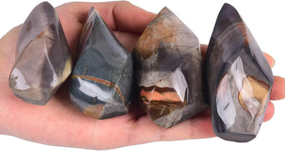 AMOYSTONE Polychrome Jasper Flame Shaped Stone Towers Obelisk Natural Healing Crystal Quartz Reiki Energy Decoration Home Office 1.0 Pound