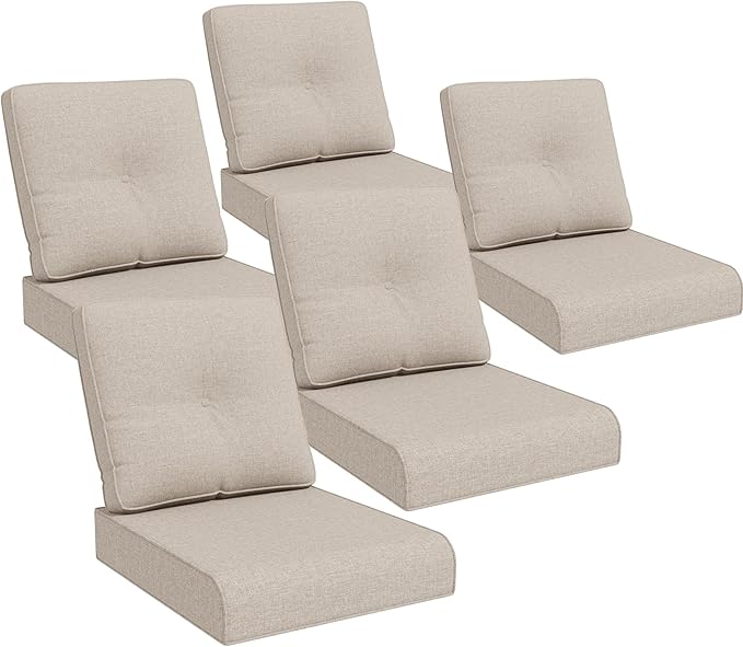 Joyside Outdoor Chair Cushions Set, 22x25/22x24 Inch Patio Furniture Deep Seat Cushions, Water Resistant & Thick Cushion, Outdoor Replacement Cushions for Seat and Sofa (Beige, 5 Set)