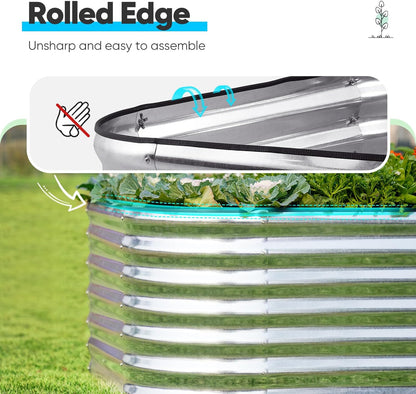 Quictent Raised Garden Bed Kit Oval Galvanized Metal Planter Box Tall for Vegetables Outdoor Backyard, Rubber Strip Edging Included, Silver 6x3x2 ft