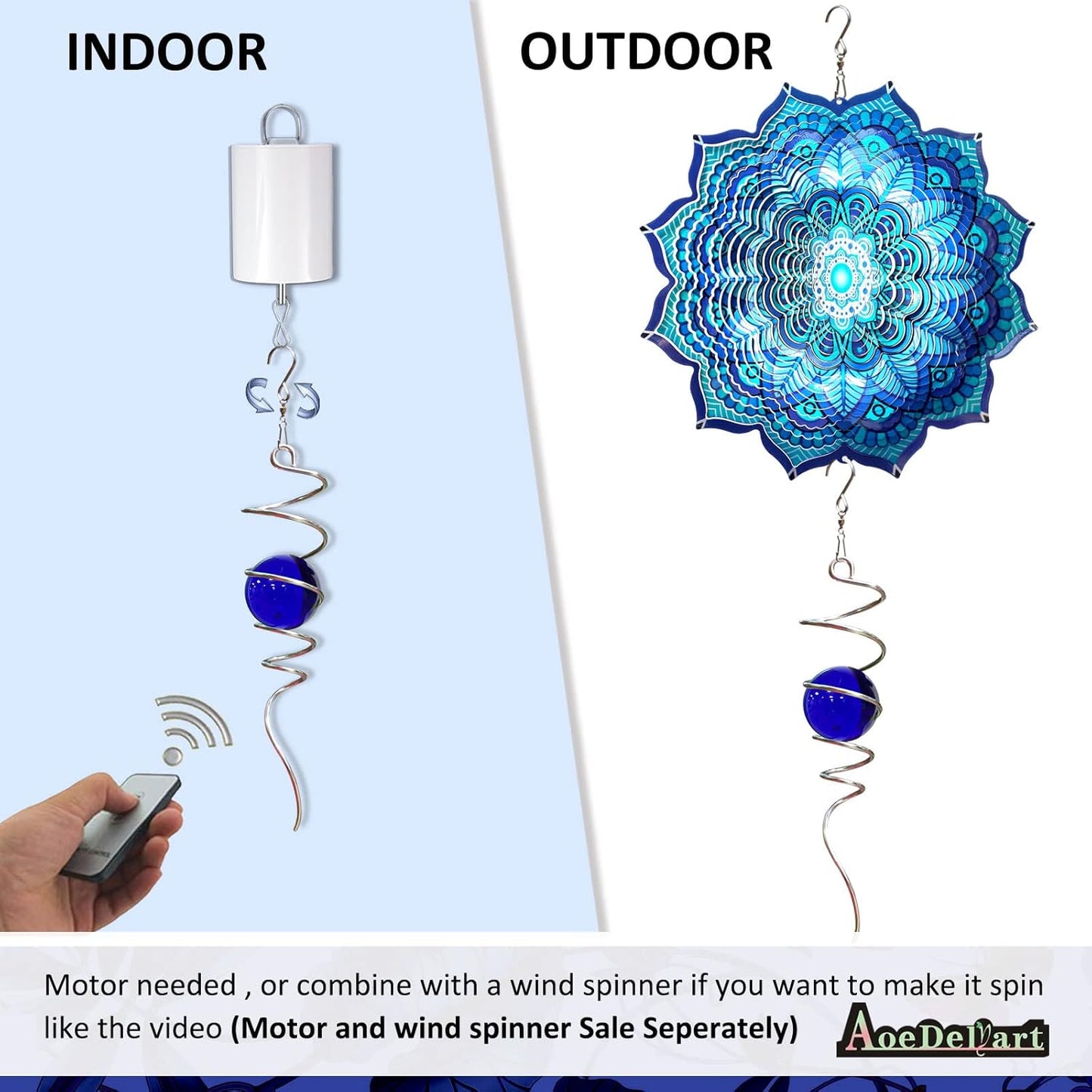 Wind Spinner Tail Gazing Ball Spiral Tail Wind Spinner Stabilizer Sun Catcher Visual Illusion in Spinning Yard Art Decor,Indoor Outdoor Garden Decoration Wind Sculptures-13 in(Dark Blue)