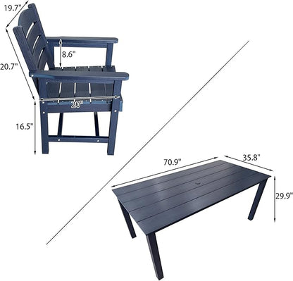 Poly Lumber Patio Dining Set, HIPS Outdoor Dining Table and Chairs, with Umbrella Hole, Weather Resistant (5 Piece, Navy Blue)