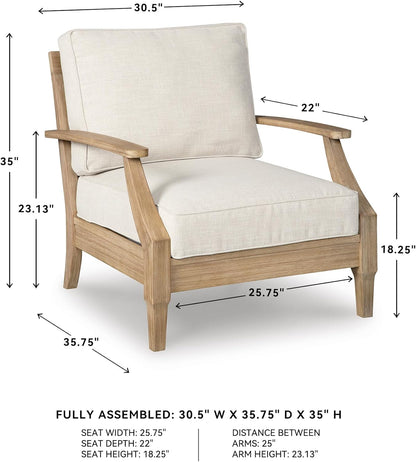 Signature Design by Ashley Carter Hall Outdoor Eucalyptus Patio Lounge Chair with Cushion, Beige