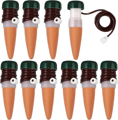 10 Pack Plant Watering Stakes Automatic Devices Plant Self Drip Irrigation Slow Release Indoor Outdoor Terracotta Water Spikes for Potted Plants Flower (Dark Green Base)