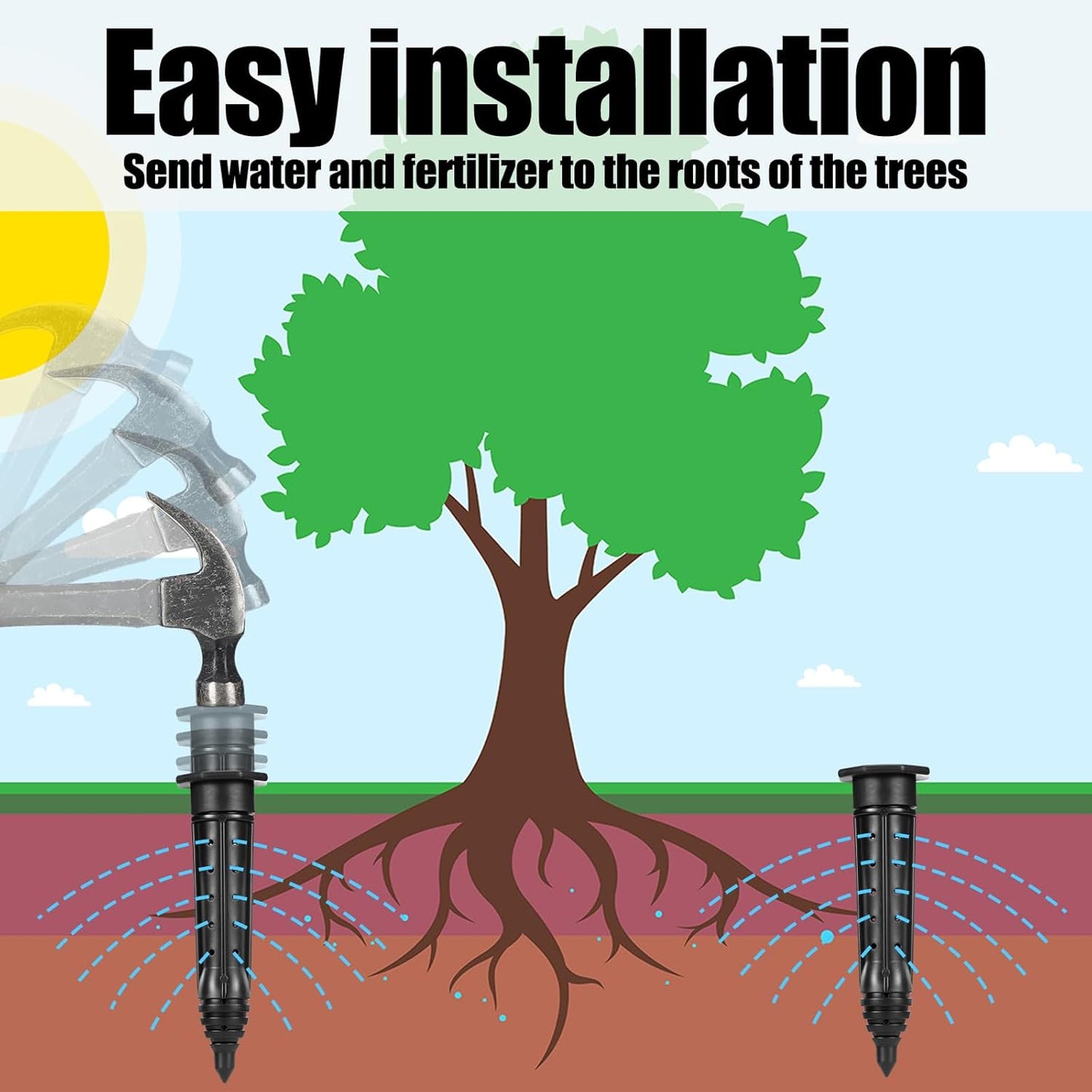 6 Pack Garden Watering Stake Large UV-Protected ABS Plastic Deep Root Irrigation Spike for Trees, Shrubs, Bushes, Shrubs, Flowers, Fruits, Vegetables, Potted Plants (8 Inch)