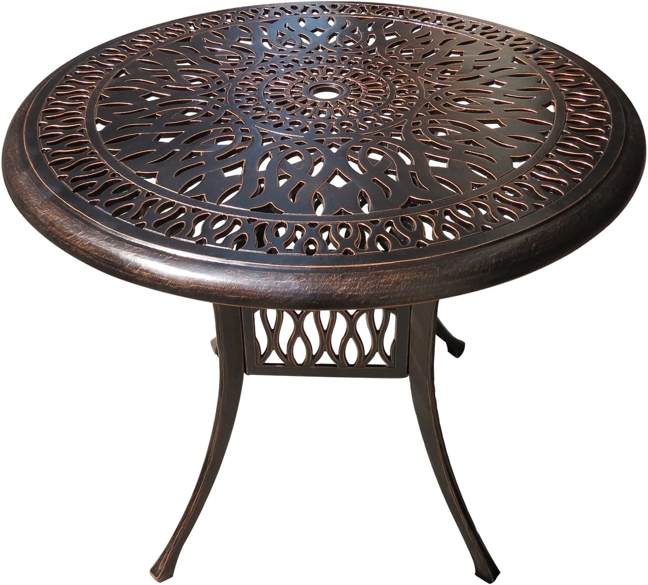 Outdoor Table Cast Aluminum Round Patio Table with Umbrella Hole All Weather Outdoor Dining Table for Lawn Garden Backyard (106cm YLSB Round Table)