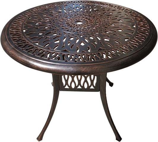 Outdoor Table Cast Aluminum Round Patio Table with Umbrella Hole All Weather Outdoor Dining Table for Lawn Garden Backyard (100cm YLSB Round Tables)