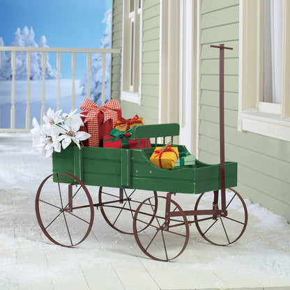 Collections Etc Amish Wagon Decorative Indoor/Outdoor Garden Backyard Planter, Green