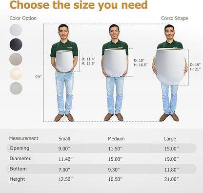 16.5" H x 15" D Corso Fiberstone Round Tapered Planter with Drainage Hole, Smooth Finishes, Weather Resistant for Indoor & Outdoor Use, Included 2 Extra Coco Mats (White, 11.5" Pot Opening)