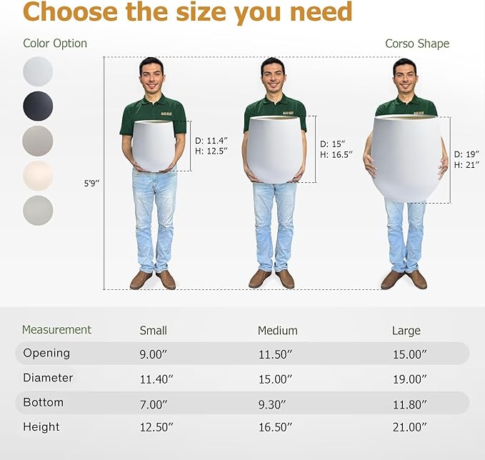 12.5"H x 11.4"D Corso Fiberstone Round Tapered Planter with Drainage Hole, Smooth Finishes, Weather Resistant for Indoor and Outdoor Use, Included 2 Extra Coco Mats (White, 9" Pot Opening)