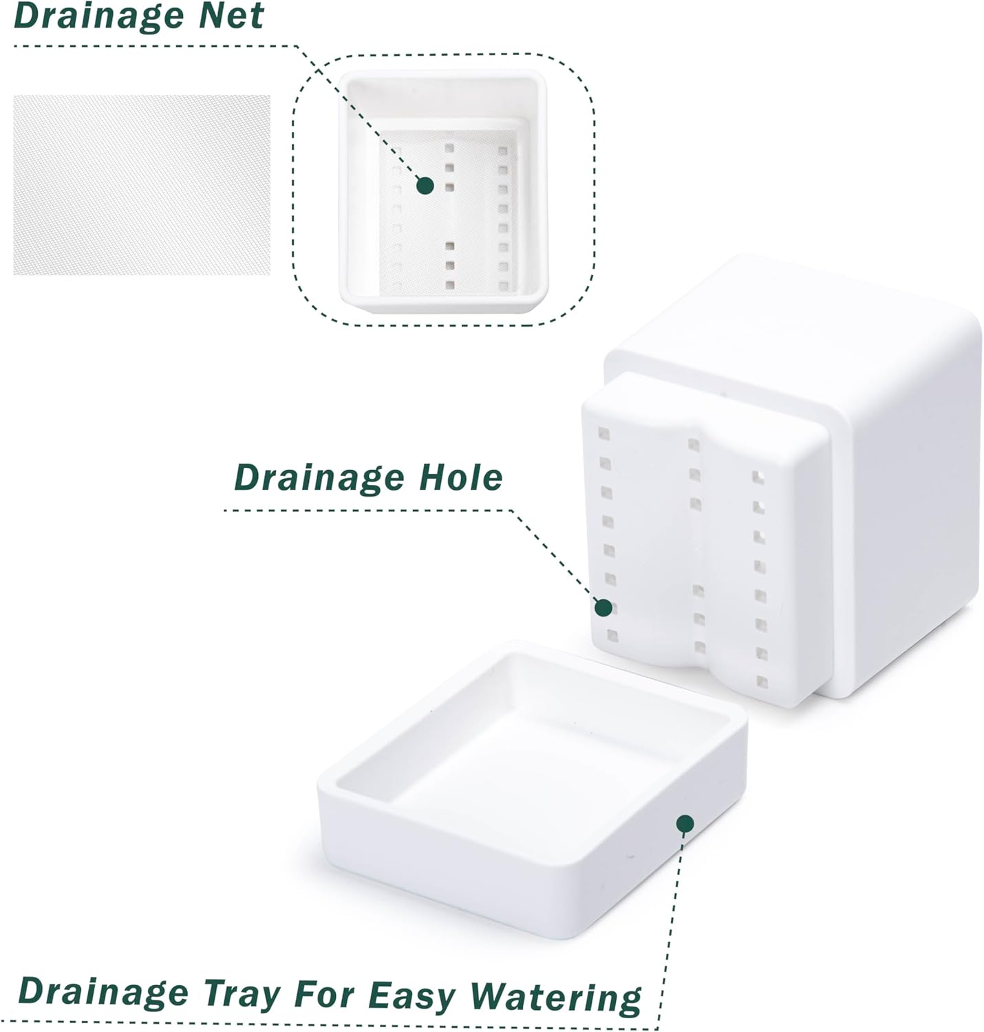 4 Inch Herb Planter Pot, Plastic Planter with Drainage Holes and Saucer, Modern Decorative Gardening Pot for Indoor Plants, Flowers, Herbs, Succulents, White, Set of 1, 76-Y-A-1