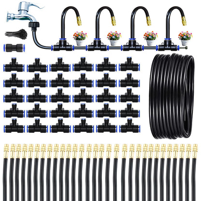 98Ft Greenhouse Drip Irrigation Kit Automatic Irrigation System 360°Adjustable 30 Brass Spray Nozzles 12mm Irrigation Tubing Hose Patio Misting Plant Watering with Blank Distribution Tubing Hose