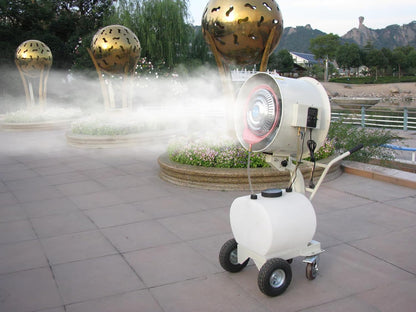 "Commercial Outdoor Mist Cooling Fan - Ideal for Stores, Carnivals, Stadiums, Yards - 55L Water Tank, 12-Hour Continuous Operation, Connects to Water Supply, Cools 1400 sq ft" (110V-550W-20inch)